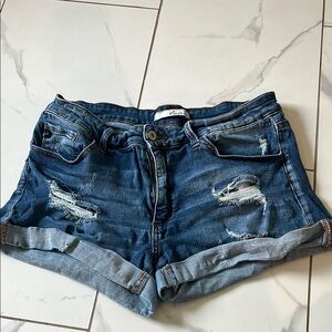 KanCan Blue Distressed Jean Shorts Rolled Hem Relaxed Fit